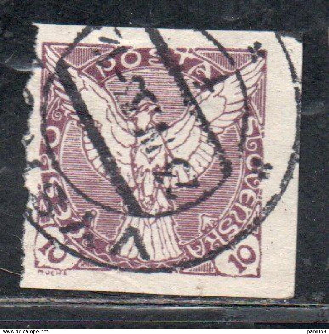 CZECHOSLOVAKIA CESKA CECOSLOVACCHIA 1918 1920 IMPERF. NEWSPAPER STAMPS WINDHOVER 10h USED USATO OBLITERE' - Timbres Pour Journaux