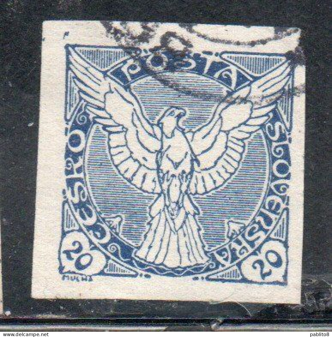 CZECHOSLOVAKIA CESKA CECOSLOVACCHIA 1918 1920 IMPERF. NEWSPAPER STAMPS WINDHOVER 20h USED USATO OBLITERE' - Timbres Pour Journaux