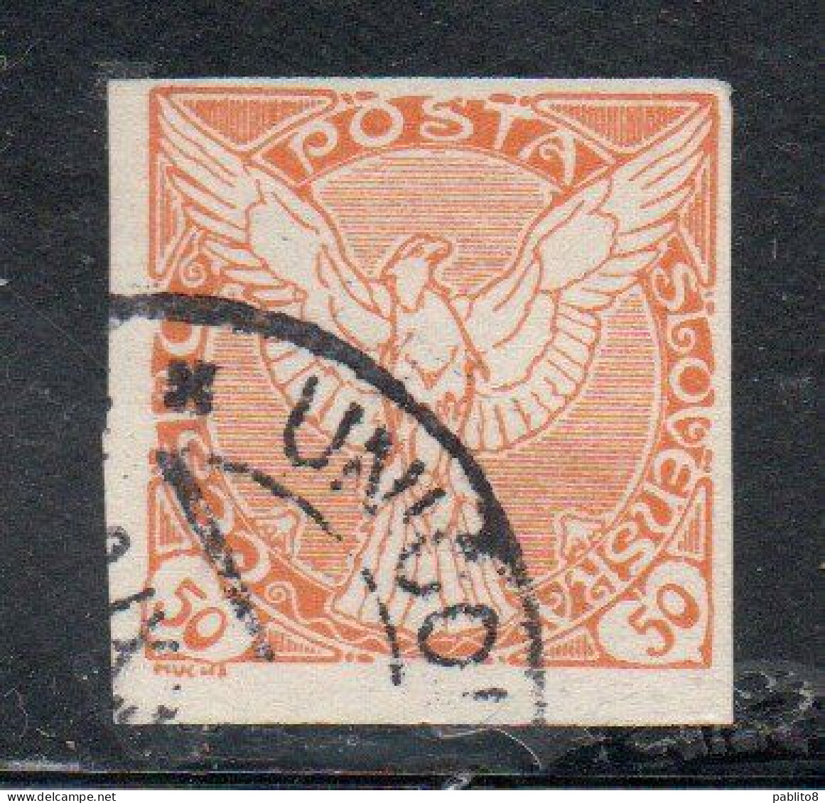 CZECHOSLOVAKIA CESKA CECOSLOVACCHIA 1918 1920 IMPERF. NEWSPAPER STAMPS WINDHOVER 50h USED USATO OBLITERE' - Zeitungsmarken