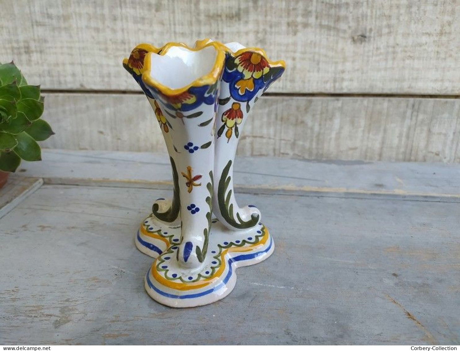 Ancien Vase Bouquetière Faïence H.D Tours Corne D’Abondance - Sonstige & Ohne Zuordnung