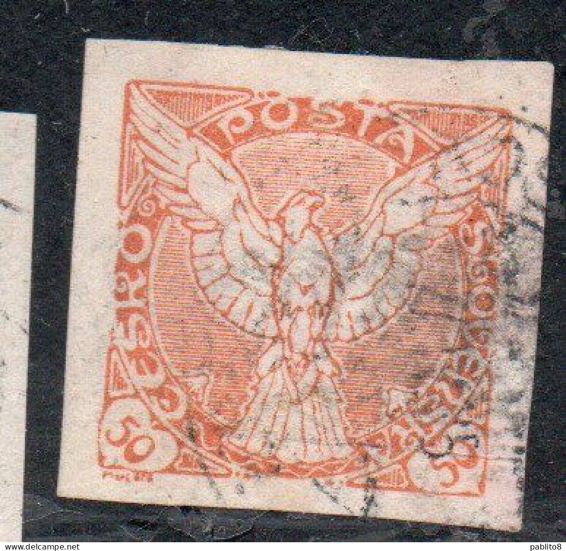 CZECHOSLOVAKIA CESKA CECOSLOVACCHIA 1918 1920 IMPERF. NEWSPAPER STAMPS WINDHOVER 50h USED USATO OBLITERE' - Timbres Pour Journaux