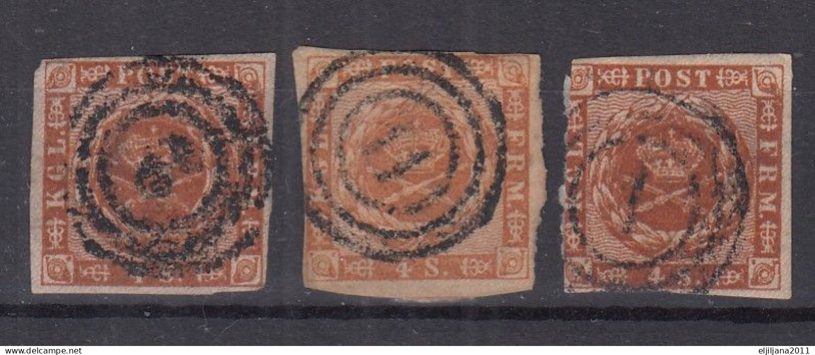 Action !! SALE !! 50 % OFF !! ⁕ DENMARK 1858 - 1862 ⁕ Royal Emblem 4Sk. Wavy Lines ⁕ 3v Used / Shades - Used Stamps