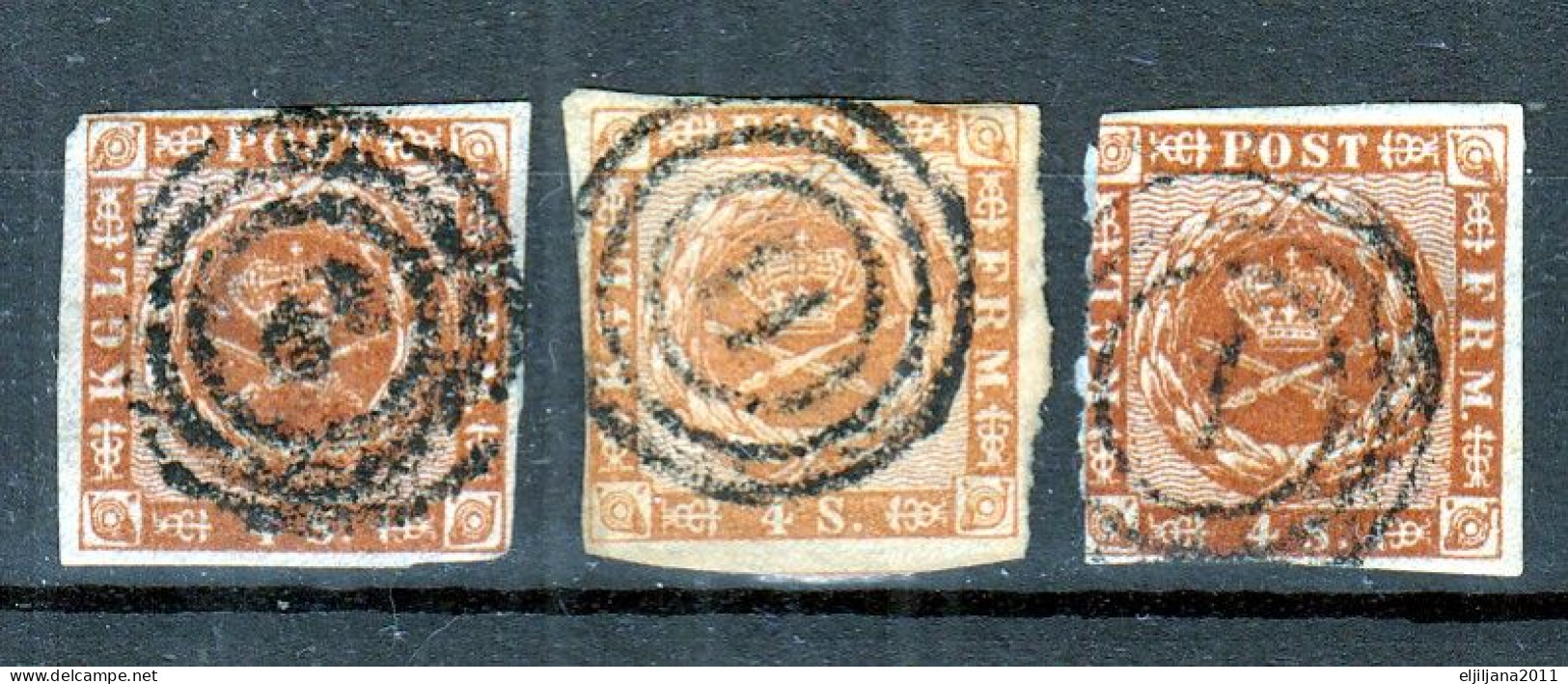 Action !! SALE !! 50 % OFF !! ⁕ DENMARK 1858 - 1862 ⁕ Royal Emblem 4Sk. Wavy Lines ⁕ 3v Used / Shades - Used Stamps