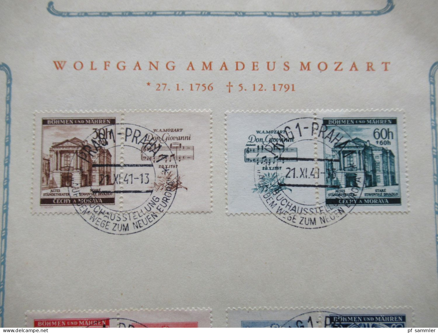 Böhmen Und Mähren 1941 Sonderblatt Mozart / Andate Mit Den Zusammendrucken Mi.Nr,79 / 82 SSt Prag 1 - Covers & Documents
