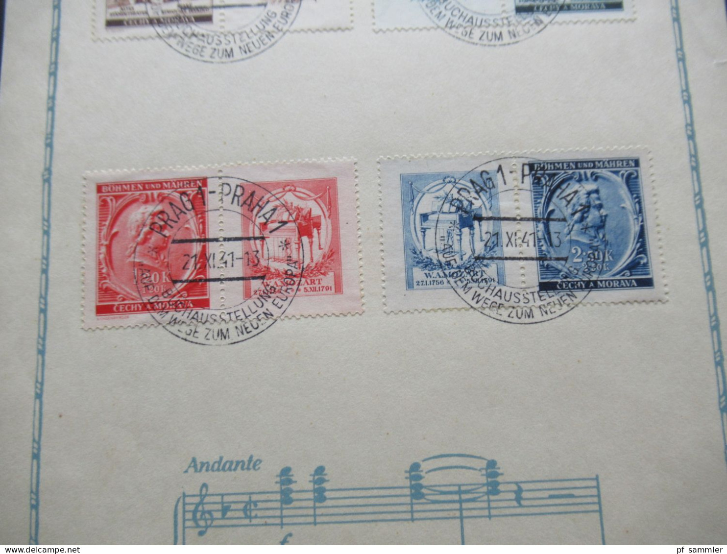 Böhmen Und Mähren 1941 Sonderblatt Mozart / Andate Mit Den Zusammendrucken Mi.Nr,79 / 82 SSt Prag 1 - Storia Postale