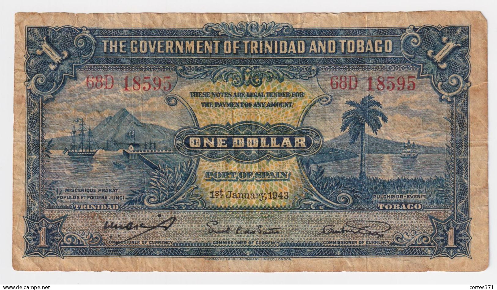 Trinidad & Tobago 1 Dollar 1943 P-5c VF - Trinité & Tobago