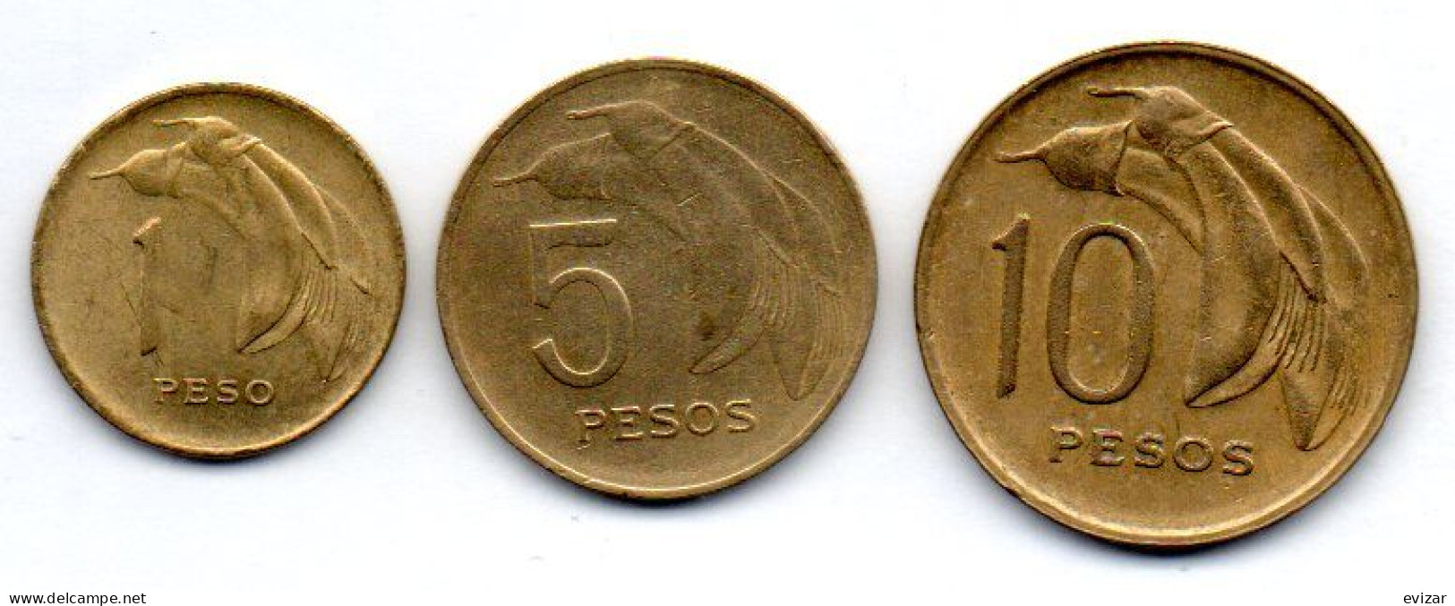 URUGUAY, Set Of Three Coins 1, 5, 10 Pesos, Nickel-Brass, Year 1968, KM # 49, 50, 51 - Uruguay