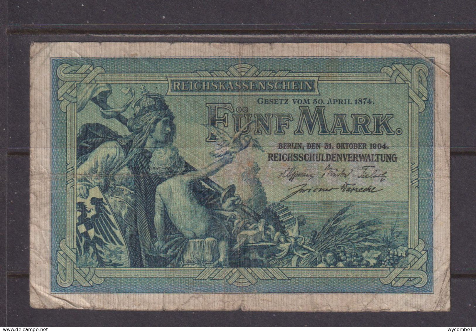 GERMANY - 1904 5 Mark Circulated Banknote As Scans - 5 Mark