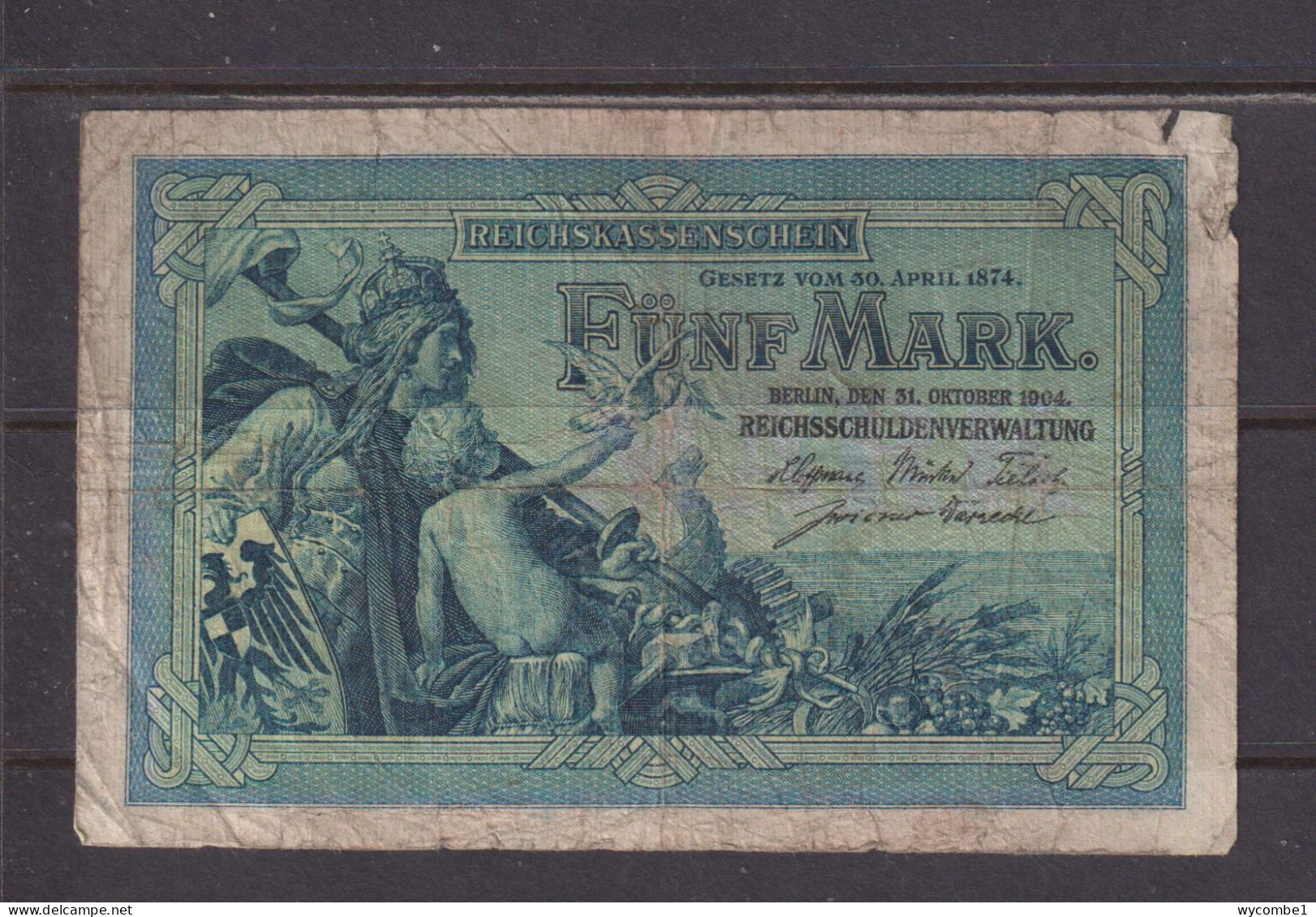 GERMANY - 1904 5 Mark Circulated Banknote As Scans - 5 Mark