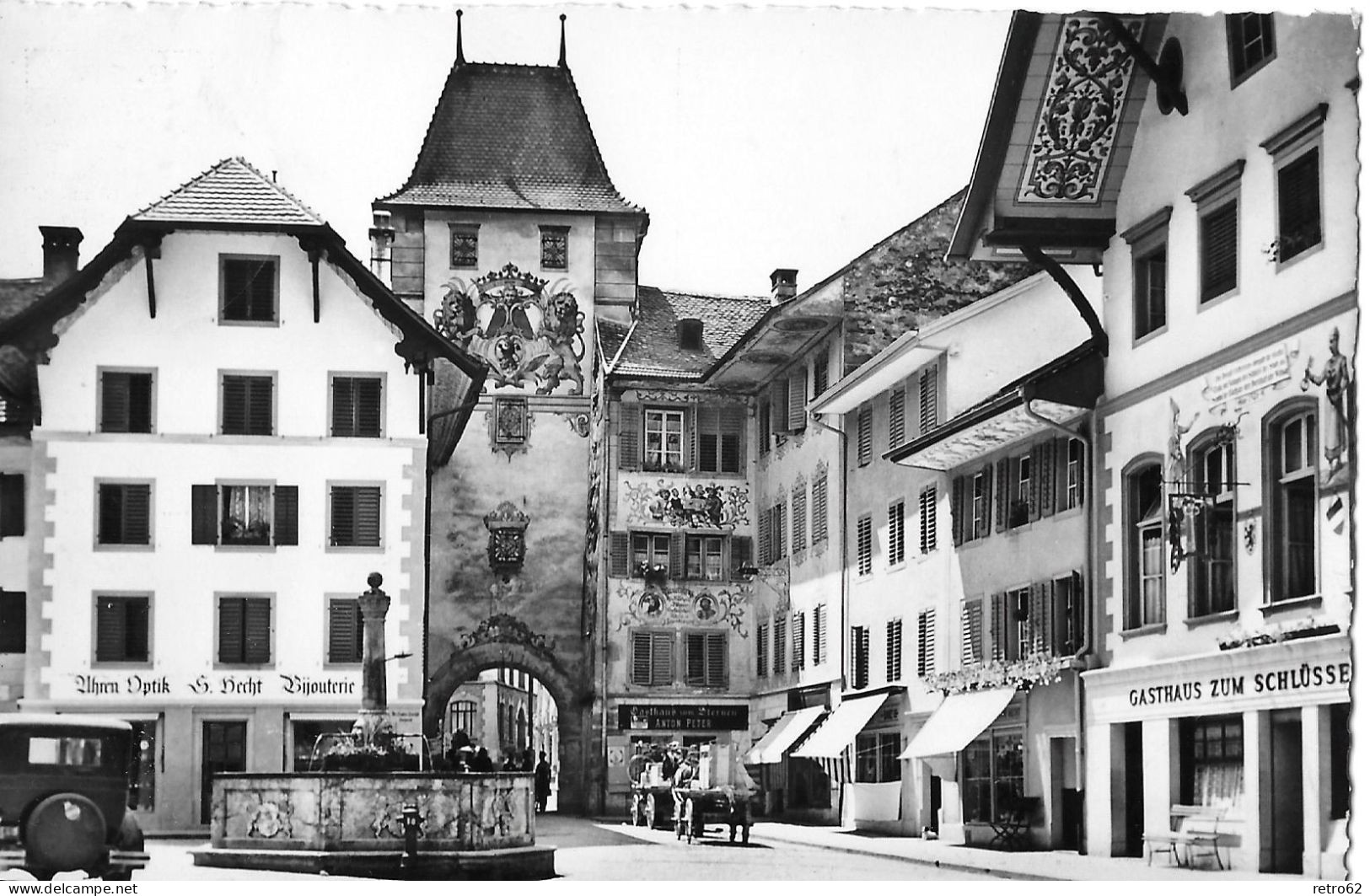 WILLISAU ► Thorbogen Mit Oldtimer Und Dem Gasthaus Zum Schlüssel Anno 1951 - Willisau