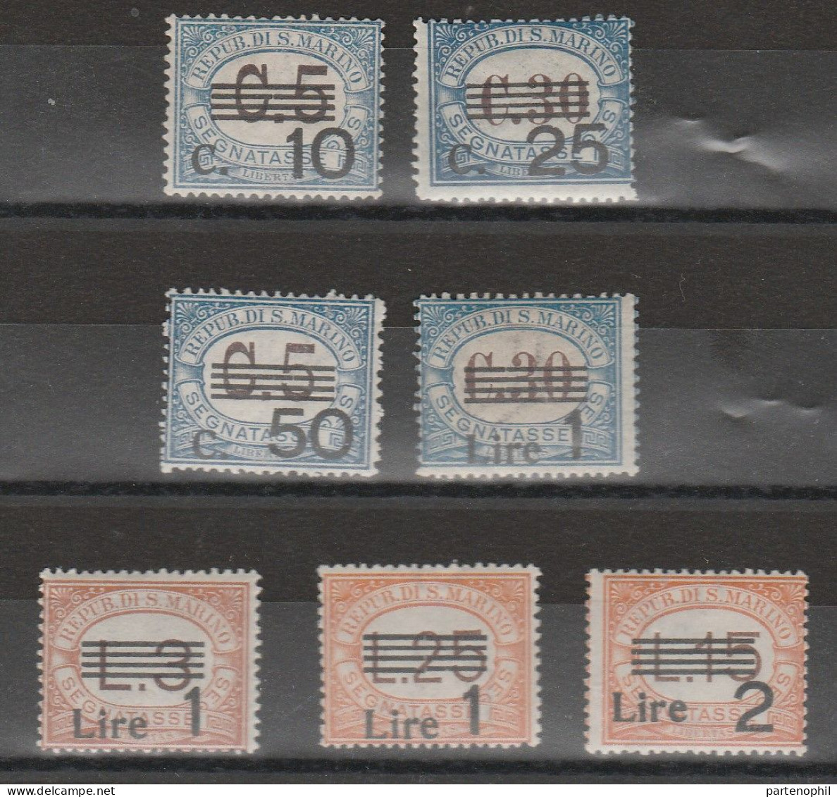 Lotto 388 San Marino - Segnatasse 1936-39 - Con Valori Soprastampati N. 47/53. Cert. Todisco. Cat. € 1250,00. MNH - Timbres-taxe