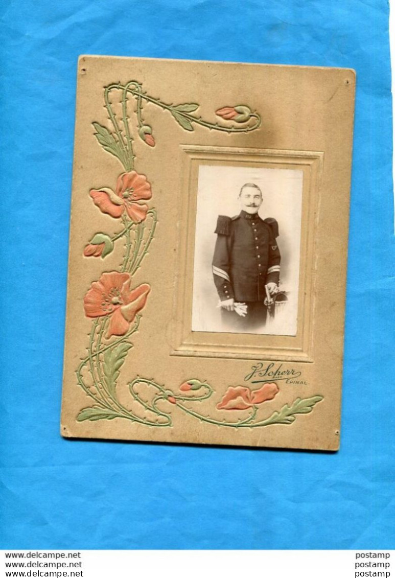 SUPERBE PHOTO-J SCHERR -Epinal-1914-18 -militaire  J HUOT-du 152ème-photo Sur Cadre Carton épais Gaufré De Fleurs - Uniformes