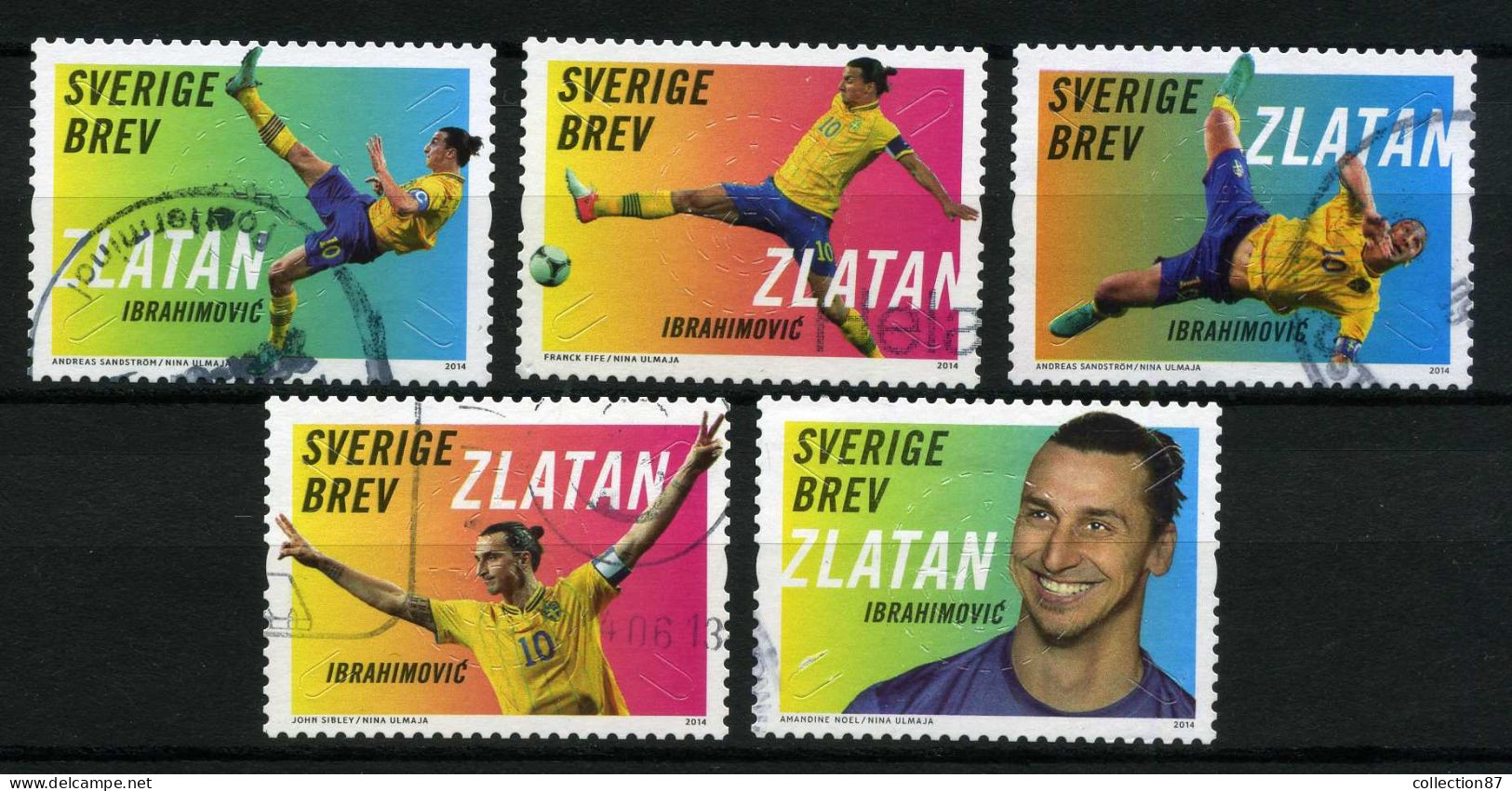 Réf 77 < -- SWEDEN 2014 < Yvert N° 2961 à 2965 Ø Used -- > Football Zlatan Ibrahinovic Foot Footballeur - Soccer - Usati