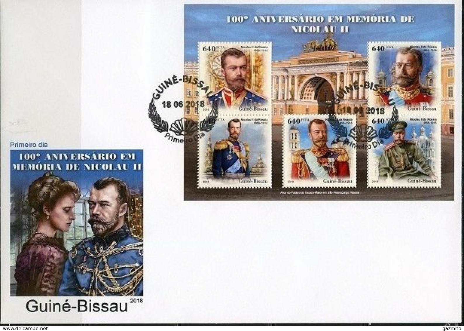 Guinea Bissau 2018, Zar Nicola II, Clock, 5val In BF In FDC - Clocks