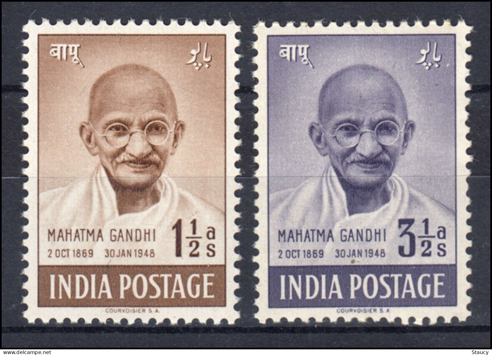 India 1948 Mahatma Gandhi Mourning 2v Of SET, VERY FINE FRONT, MINT Hinged,  NICE COLOUR As Per Scan - Nuovi