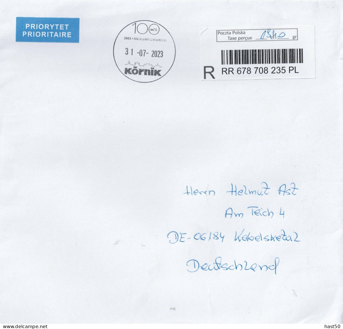 Polen Poland Pologne - R-Brief Mit Barfreimachung Aus Körnik Vom 31.07.2023 - Covers & Documents