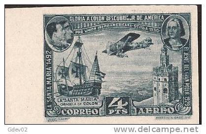 ES591SDBH-LC349-TESPVACU.Spain Espagne PRO UNION IBEROAMERICANA 1930 (Ed 591s**),sin Charnela. MAGNIFICO SIN DENTAR - Plaatfouten & Curiosa