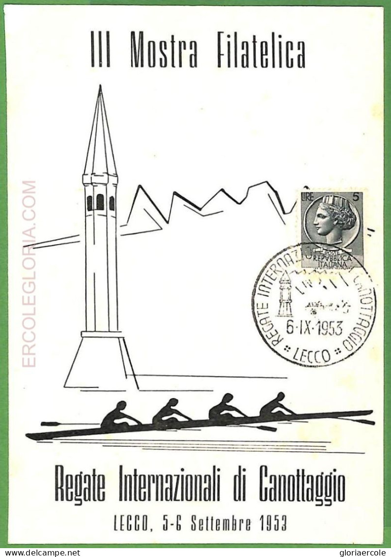 Af3760  - ITALY - POSTAL HISTORY - Illustrated EVENT CARD - ROWING Canoes - 1953 - Canoa