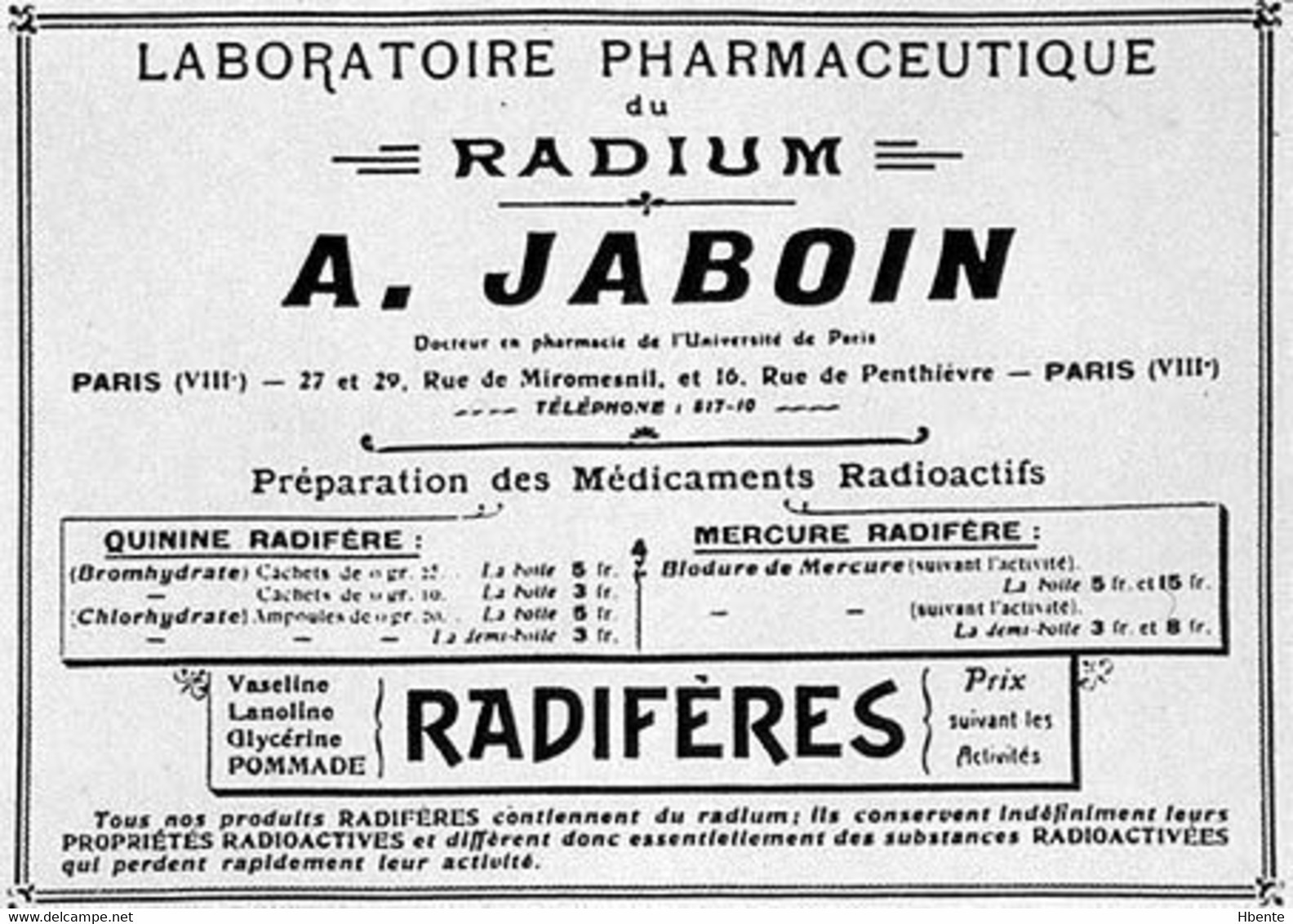 Laboratoire Pharmaceutique Du Radium A. Jaboin Radifères (Photo) - Voorwerpen