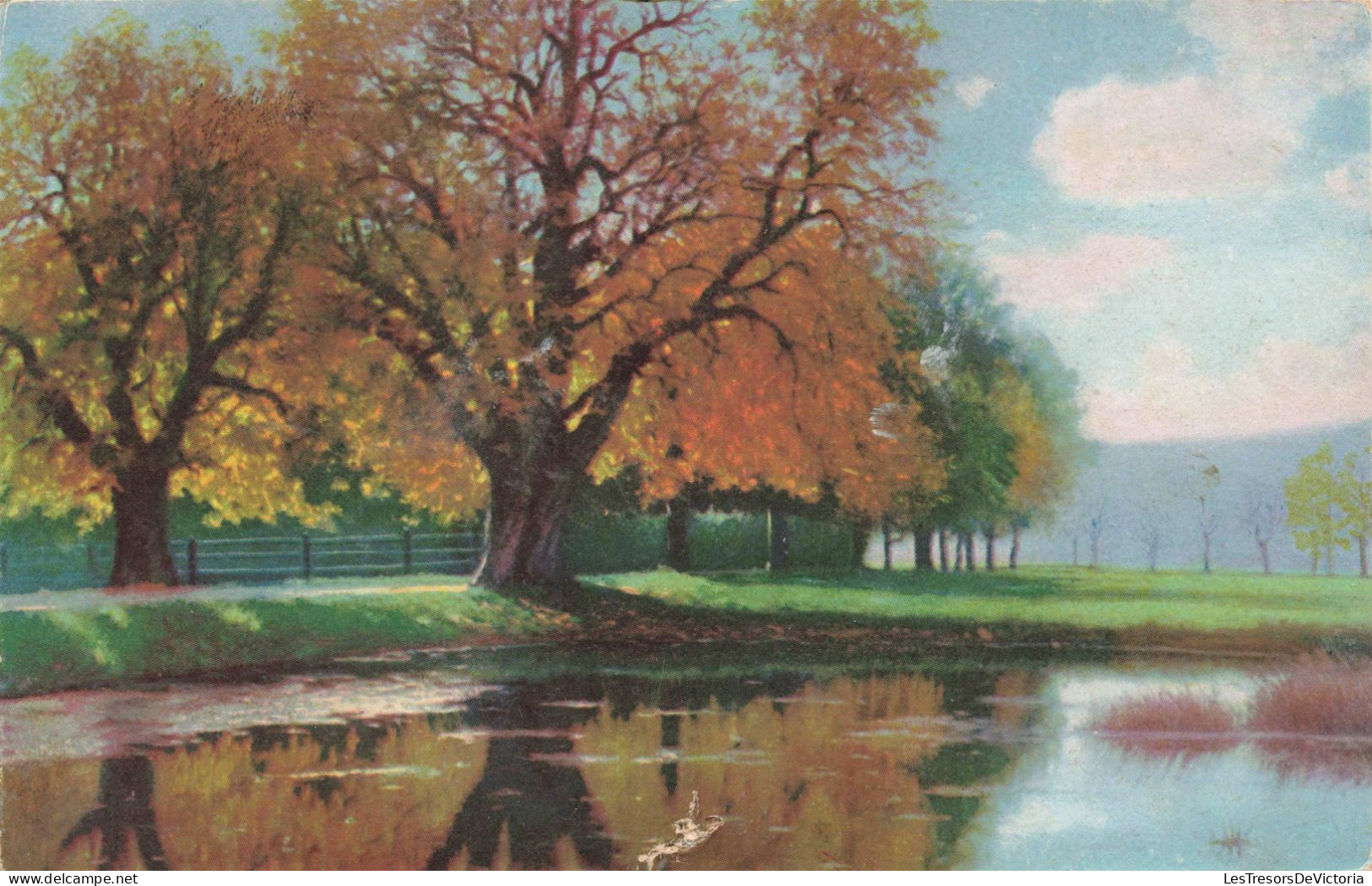 ILLUSTRATION NON SIGNE -  Une Route De Campagne - Etang - Automne - Carte Postale Ancienne - Antes 1900