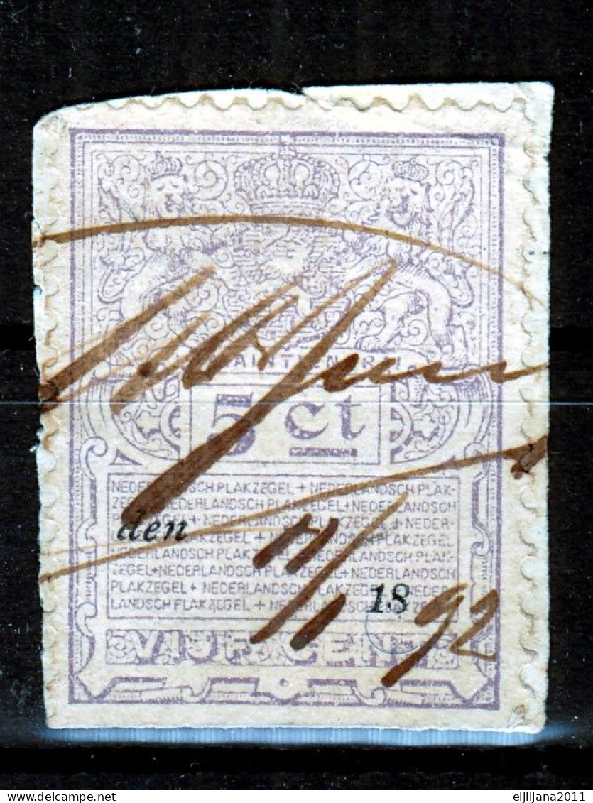 Action !! SALE !! 50 % OFF !! ⁕ Netherlands 1892 ⁕ Revenue / Fiscal - Tax 5 Ct. ⁕ 1v Used On Paper - Fiscaux