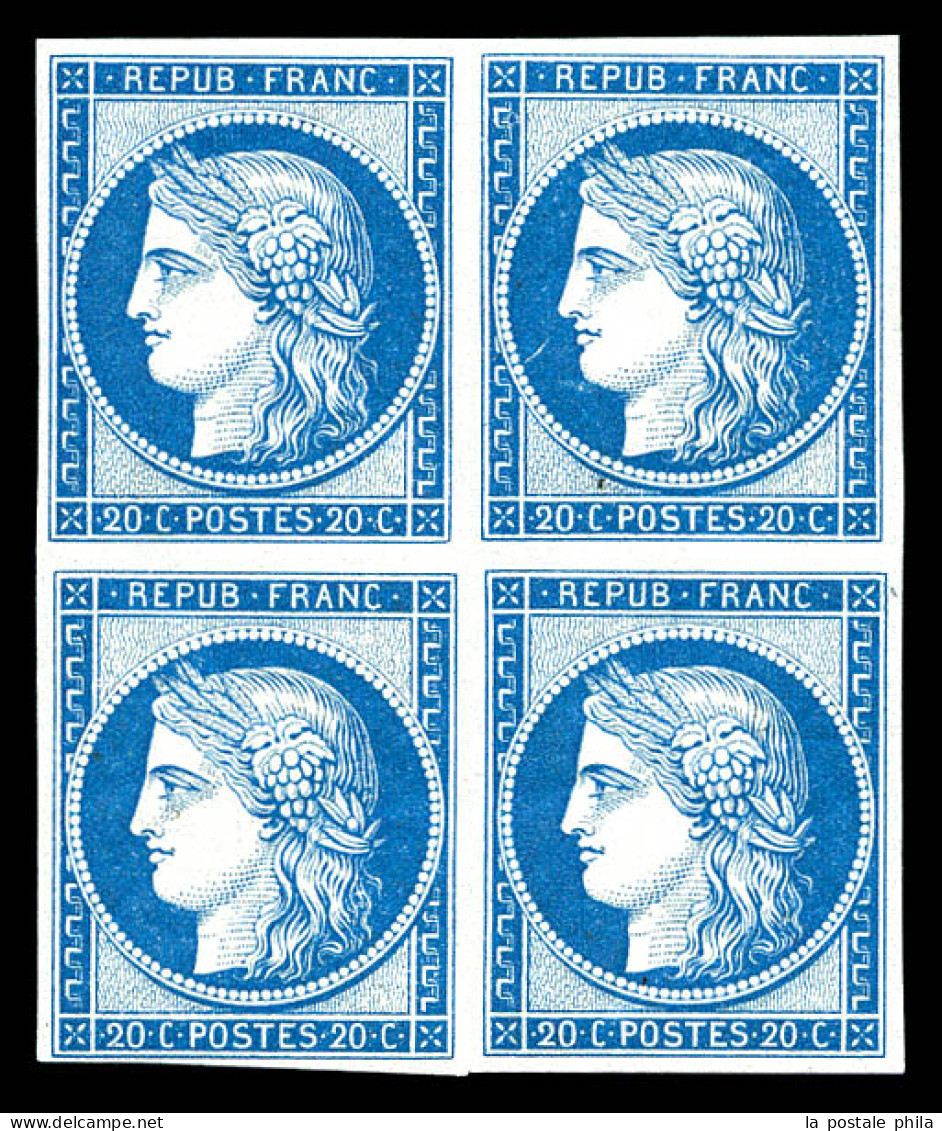 ** N°8f, Non émis, 20c Bleu Impression De 1862 En Bloc De Quatre, Fraîcheur Postale, SUP (certificat)  Qualité: ** - 1849-1850 Ceres