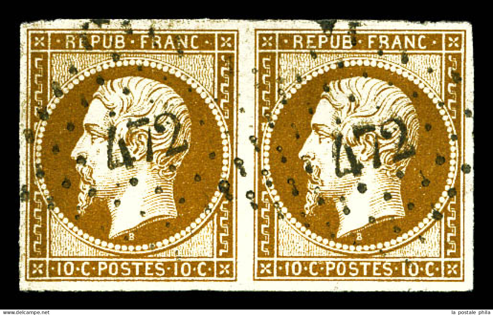 O N°9d, 10c Bistre-brun Foncé En Paire Obl GC 472. Très Jolie Couleur. SUPERBE. R. (certificat)  Qualité: Oblitéré  Cote - 1852 Louis-Napoléon