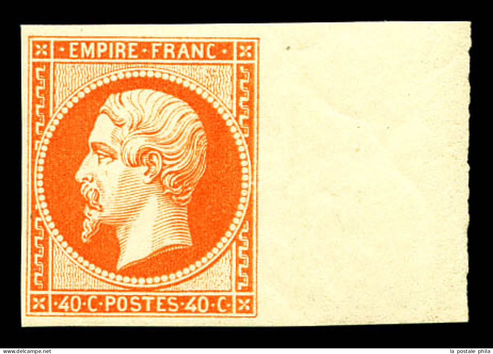 ** N°16a, 40c Orange Vif, Grand Bord De Feuille Latéral, Fraîcheur Postale. SUPERBE. R.R (certificats)  Qualité: ** - 1853-1860 Napoléon III