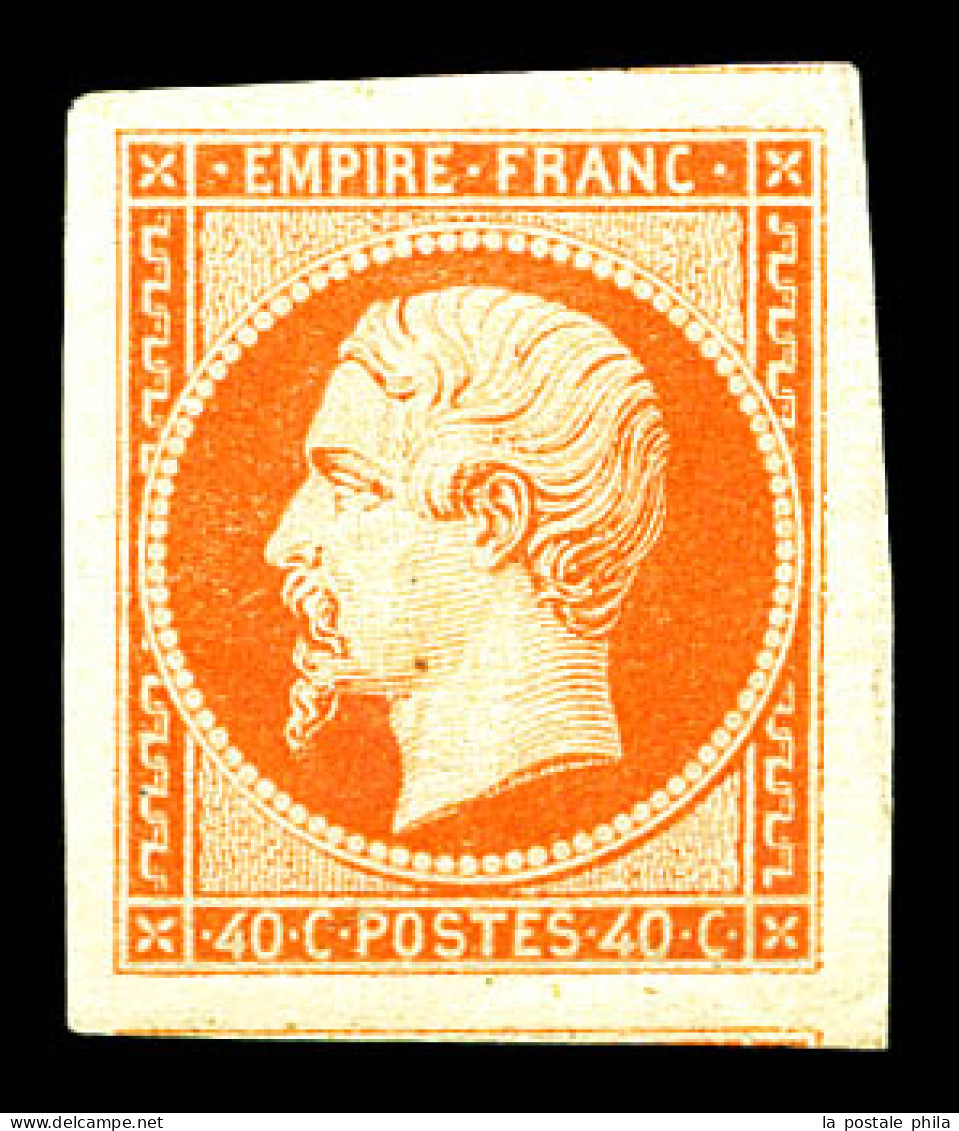 ** N°16b, 40c Orange Sur Paille, Très Grandes Marges Avec Voisins, Fraîcheur Postale. SUPERBE. R.R. (signé/certificat)   - 1853-1860 Napoleon III