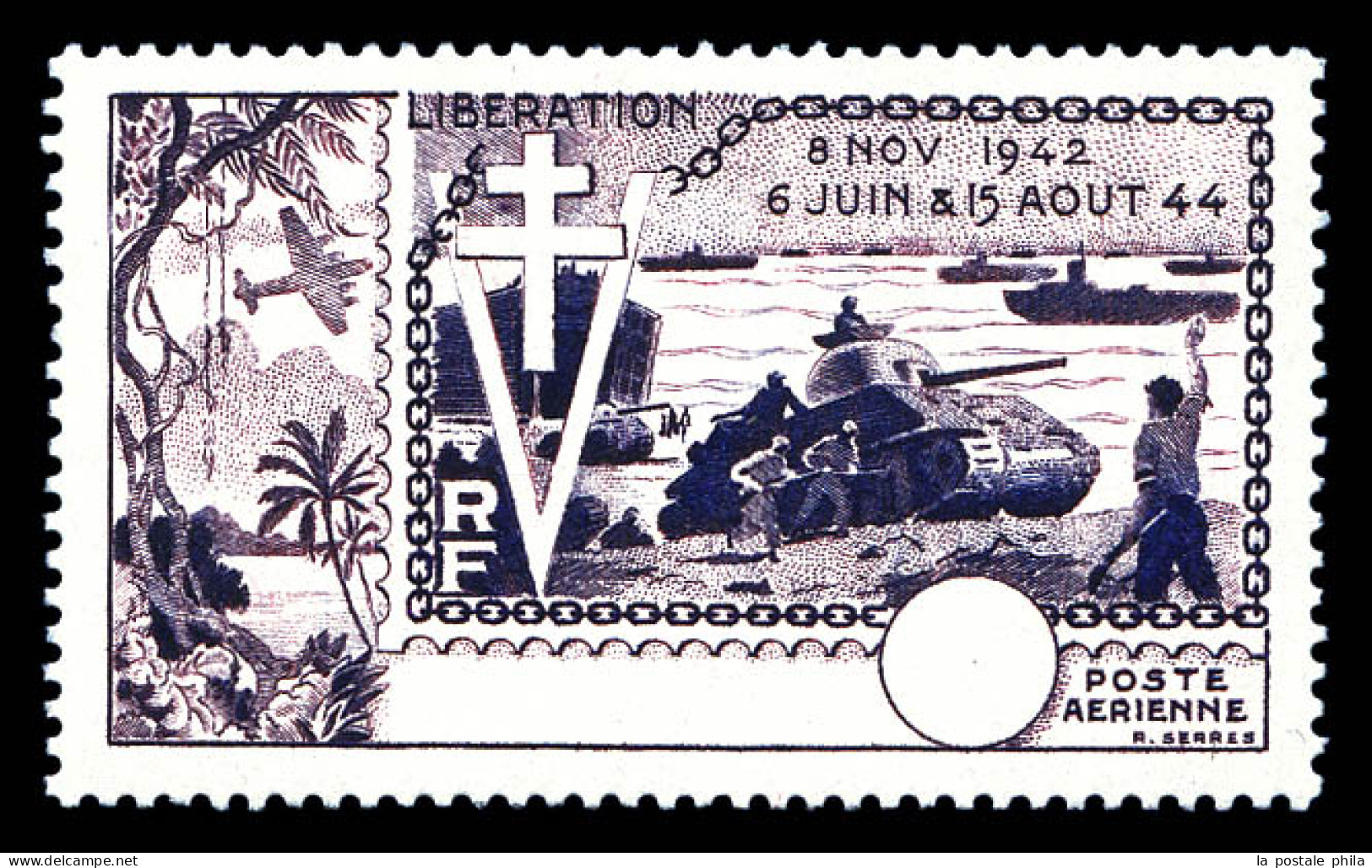 ** 10e Anniversaire De La Libération Non émis: Violet Sans Faciale Ni Nom Du Territoire. SUP. R. (cote Maury) (certifica - 1954 10e Anniversaire De La Libération