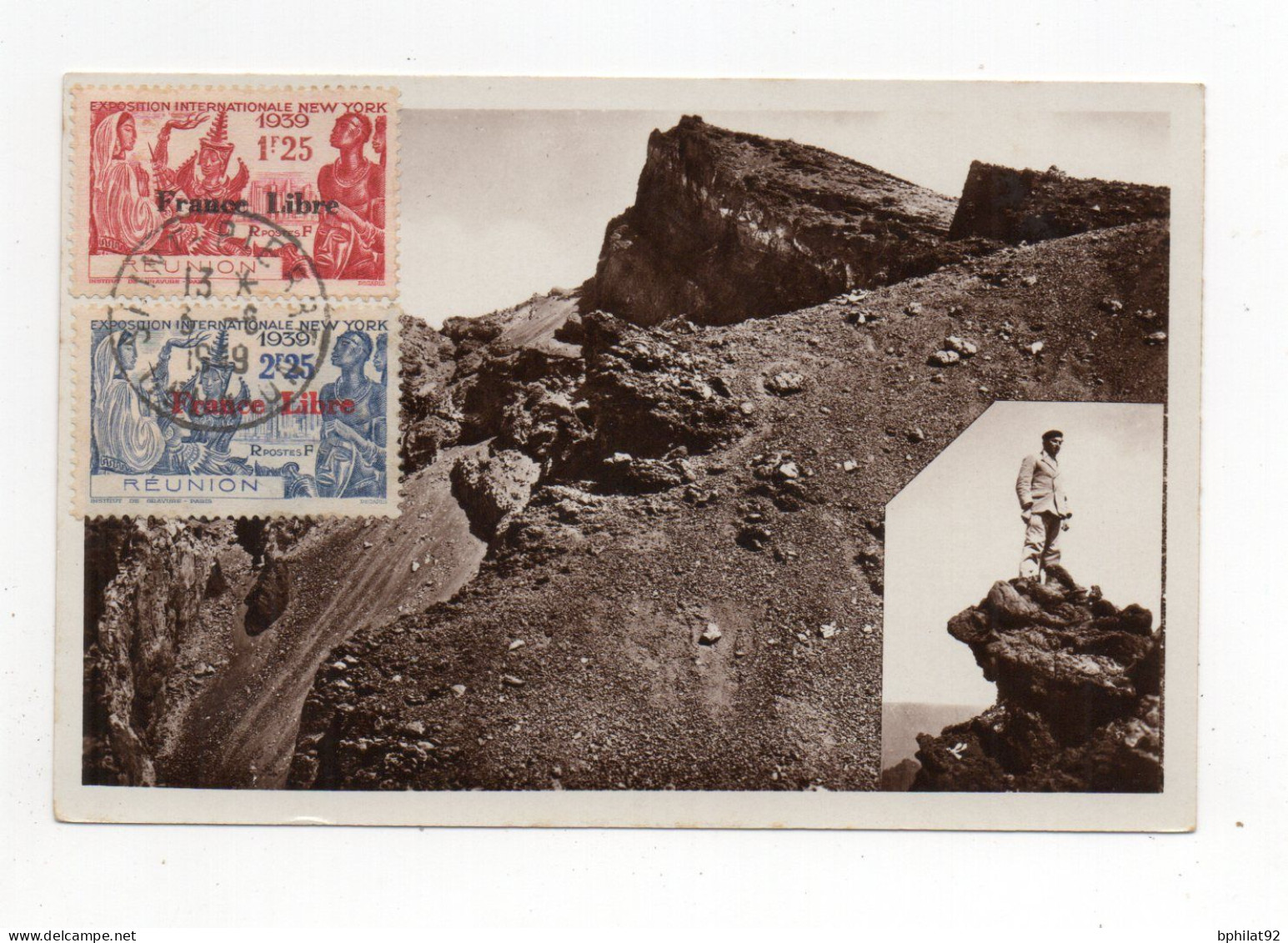 !!! PAIRE DE L'EXPO DE NEW YORK SURCH FRANCE LIBRE SUR CPA DU PITON DES NEIGES - Storia Postale