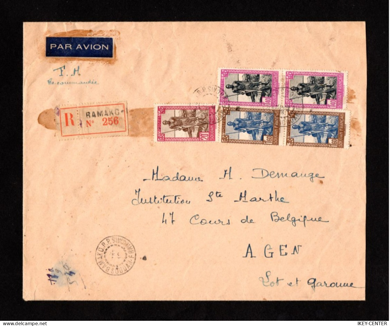 K603-FRENCH SUDAN-AIRMAIL REGISTERED COVER BAMAKO To AGEN (france) 1942.WWII.ENVELOPPE AERIEN RECOMMANDE Soudan Français - Covers & Documents