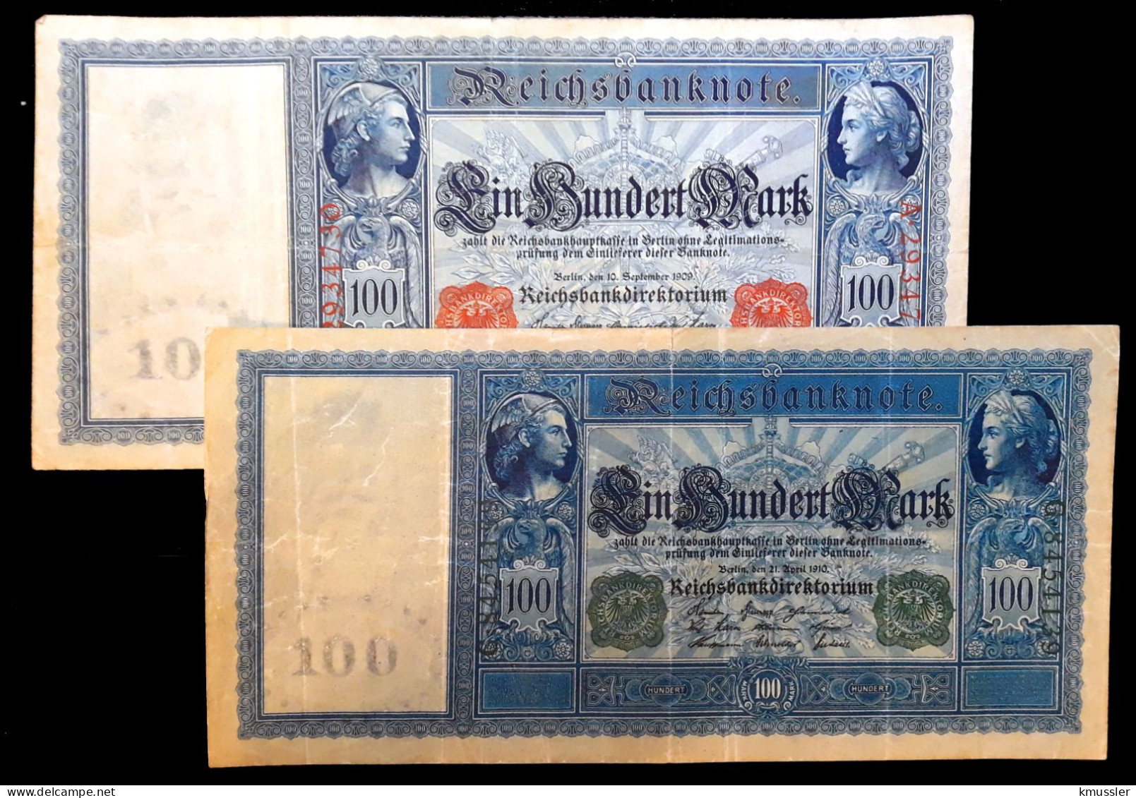 # # # Paar Banknoten Germany (Dt. Reich) 100 Mark 1910 (Siegel Grün/rot)  # # # - 100 Mark