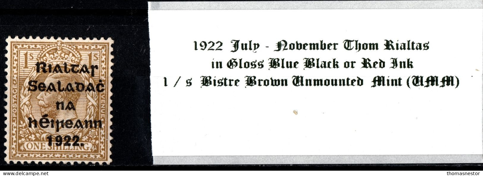 1922 July-Nov Thom Rialtas 5 Line Overprint In Shiny Blue Black Or Red Ink 1 / S Bistre Brown Mounted Mint (MM) - Neufs