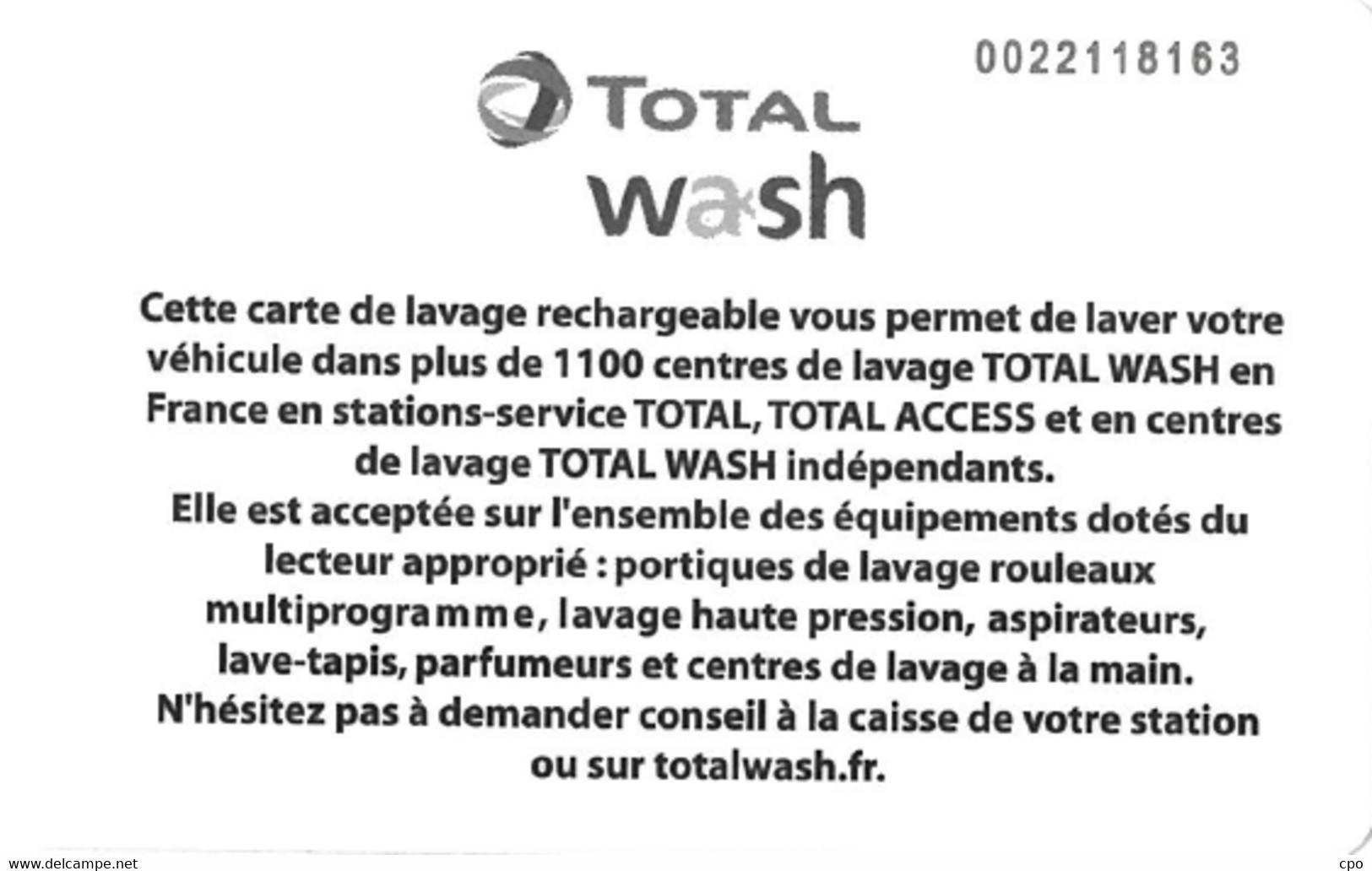 # Carte A Puce Portemonnaie Lavage Total - 1100 Stations - Plante Et Gouttes - Carte De Lavage Rechargeable - Mate - Colada De Coche