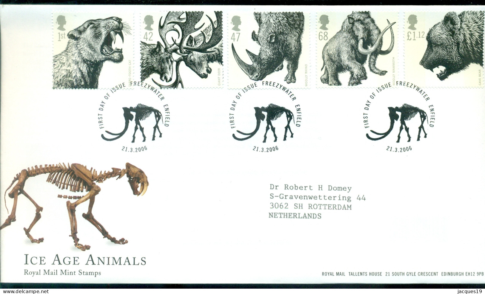 Great Britain 2006 FDC Ice Age Animals - 2001-2010. Decimale Uitgaven