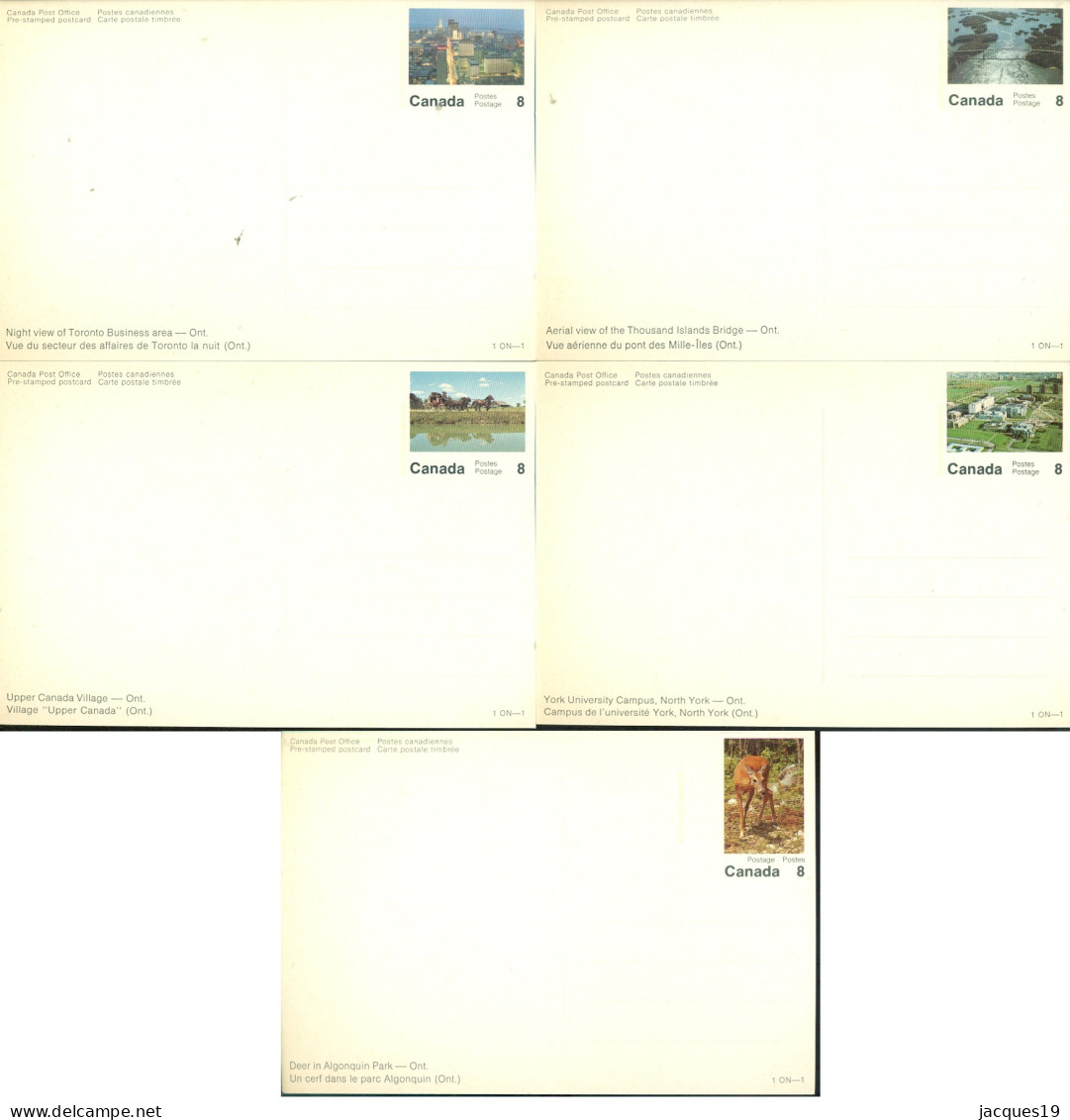 Canada Postcards (5) Pre-stamped Ontario First Series (1 ON-1) - 1953-.... Regno Di Elizabeth II