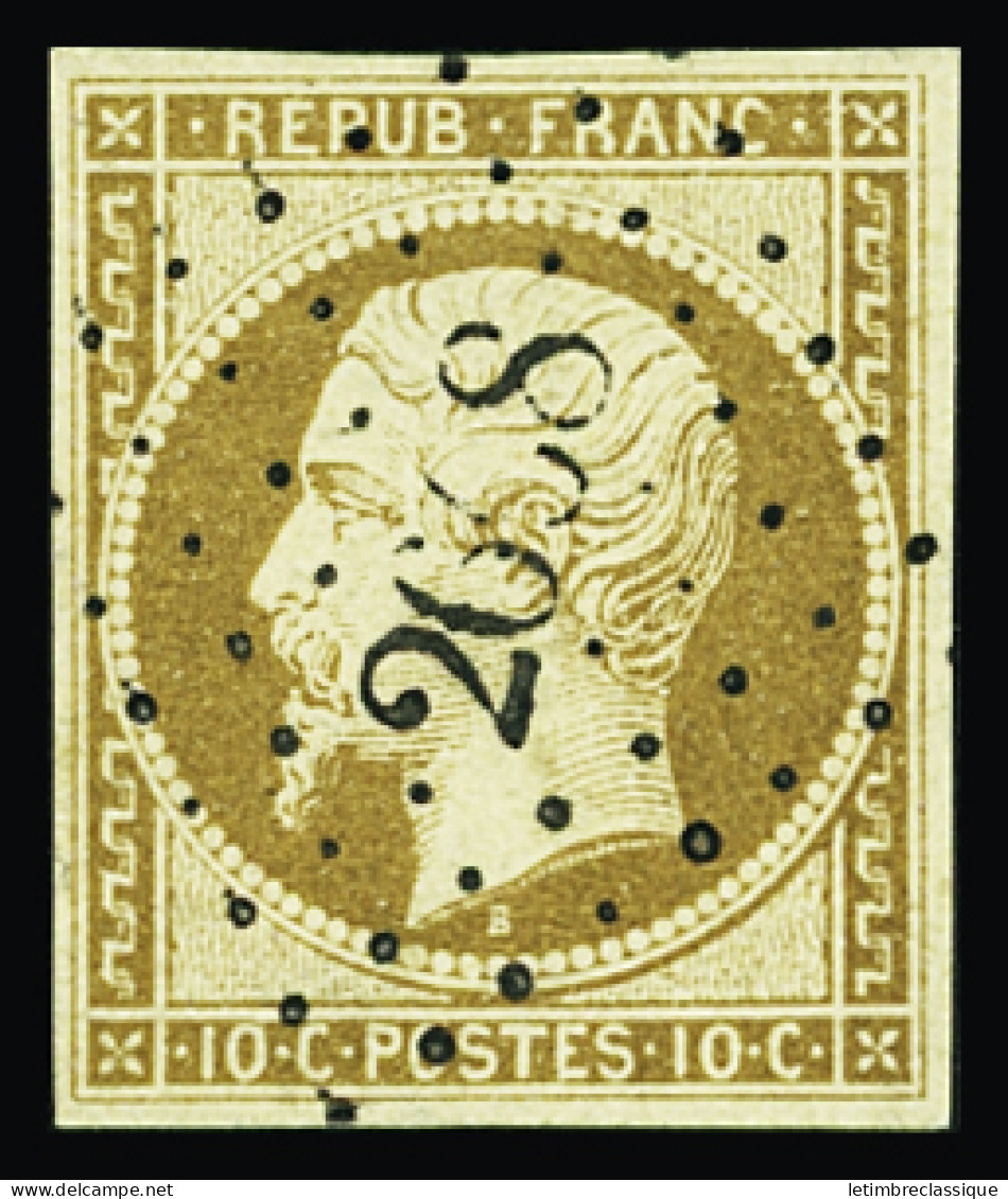 Obl N°9 10c Bistre-jaune, Obl. PC 2608 De Quiberon (Morbihan), TB. Signé Calves, Scheller - 1852 Louis-Napoléon