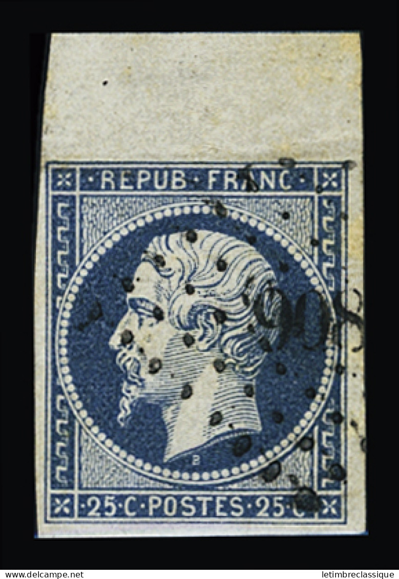 Obl N°10b 25c Bleu, Bdf Avec Filet D'encadrement, Obl. PC 806 (Châtenois, Vosges), Légères Rousseurs, TB - 1852 Louis-Napoleon