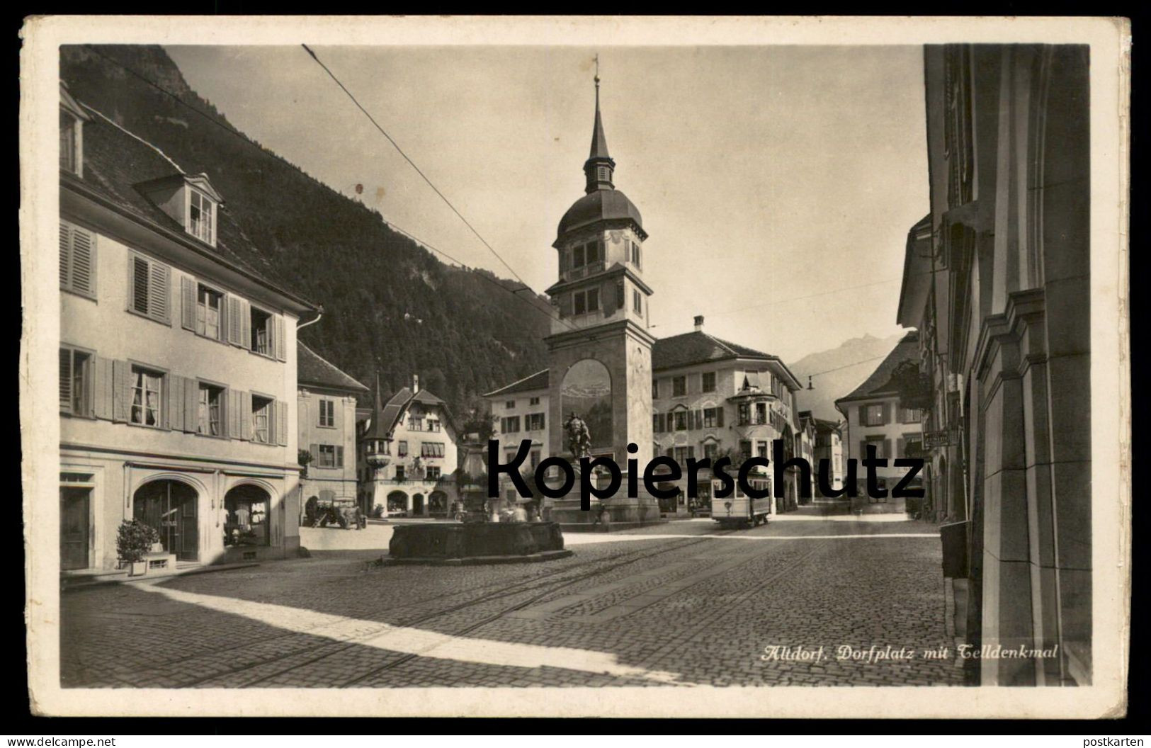 ÄLTERE POSTKARTE ALTDORF MIT TELLDENKMAL STRASSENBAHN TRAM Tramway URI Schweiz Suisse Ansichtskarte AK Postcard Cpa - Altdorf