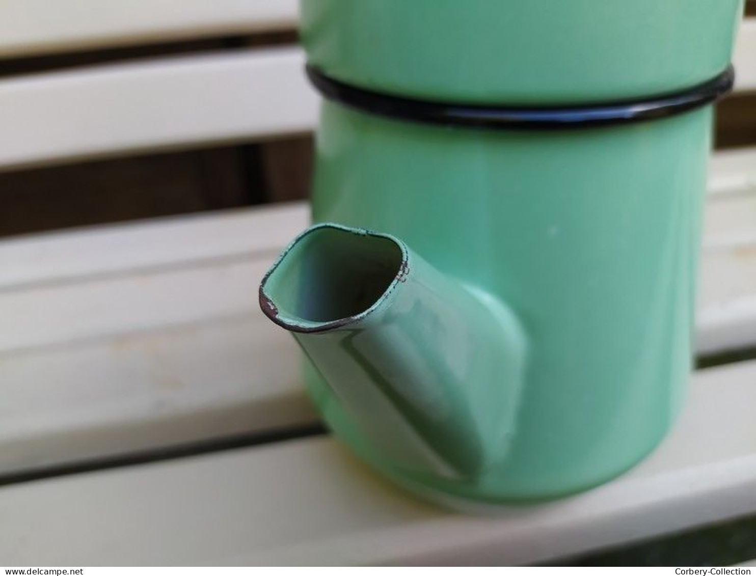 Ancienne Cafetière Emaillée Japy Vert Pastel Vintage