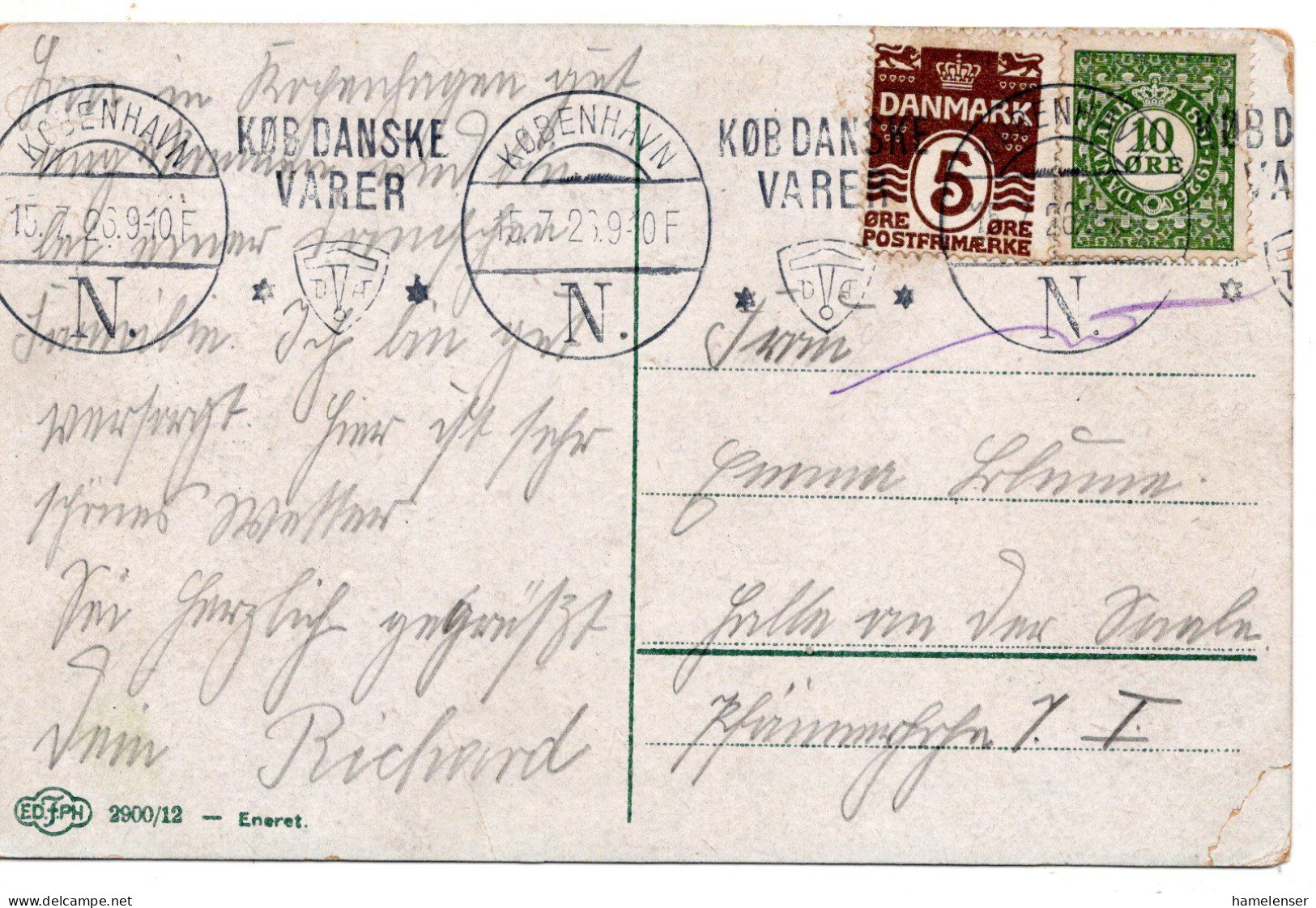 70567 - Dänemark - 1926 - 10o. MiF A AnsKte KOBENHAVN - ... -> Deutschland - Briefe U. Dokumente