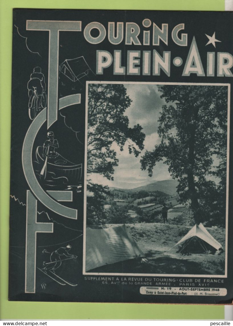 TOURING PLEIN AIR 08 1948 - CANOE GORGES DORDOGNE - CYCLO-CAMPING - MONTOCEL - ILE DE BATZ - PAYS BASQUE BEARN - - General Issues