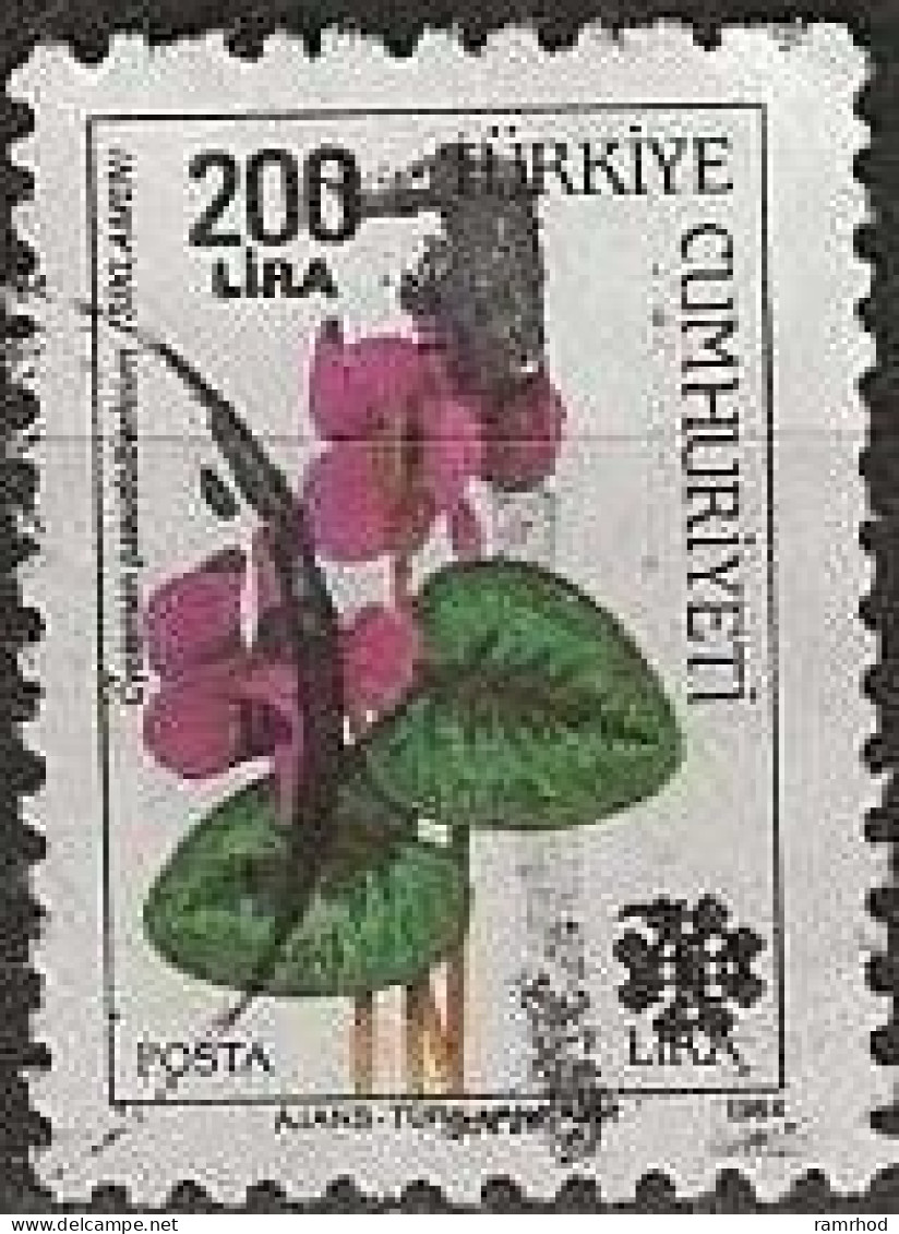 TURKEY 1990 Cyclamen Surcharged - 200l. On 70l. - Multicoloured FU - Used Stamps