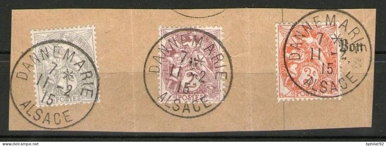 !!! TYPES BLANC SUR FRAGMENT CACHETS DANNEMARIE - ALSACE 11/2/1915 (VILLE RECONQUISE) - Used Stamps