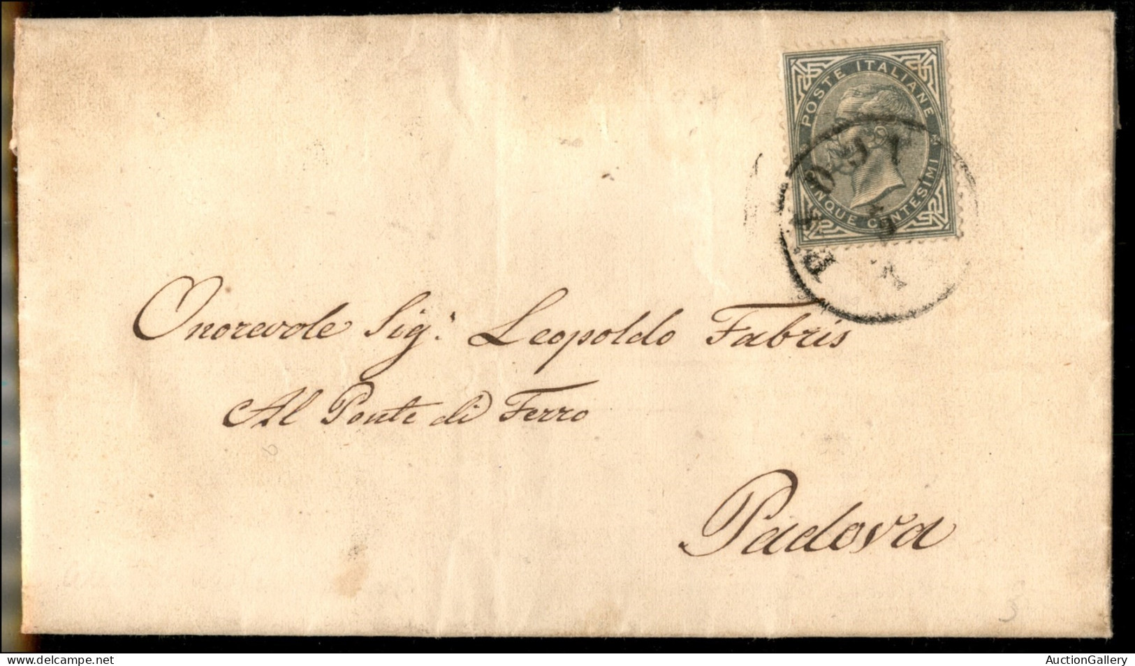 Regno - Vittorio Emanuele II - Padova - 5 Cent De La Rue (L16) Isolato Su Lettera Per Città Del 2.11.66 - Other & Unclassified