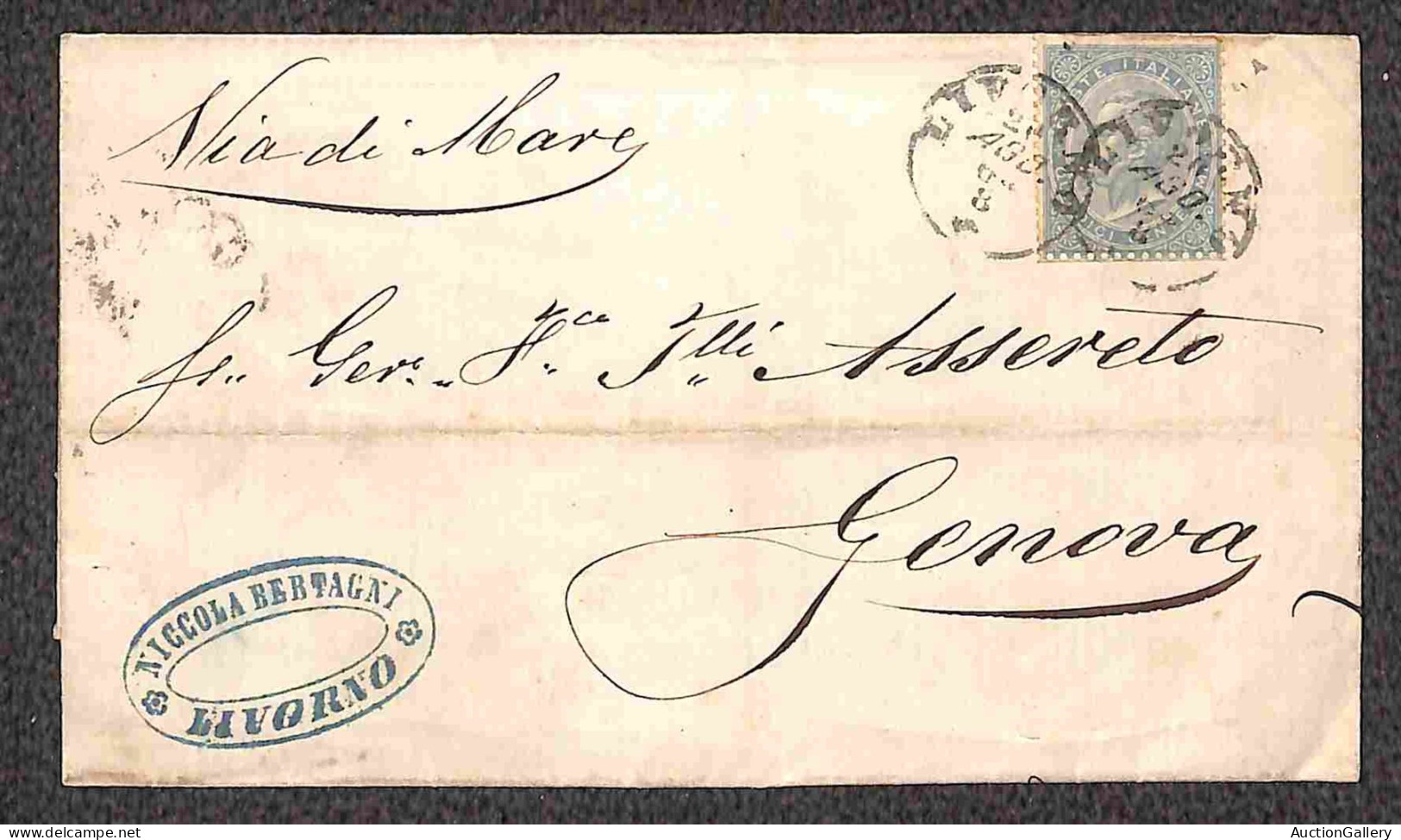 Regno - Vittorio Emanuele II - 15 Cent (18) - Due Lettere Da Livorno A Genova Del 12/24.8.1864 - Sonstige & Ohne Zuordnung