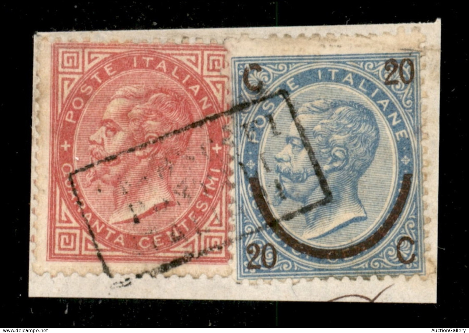 Regno - Vittorio Emanuele II - Piroscafi Postali Italiani (P.ti 10) – 40 Cent (20) + 20 Cent Su 15 (25) Su Frammento - Sonstige & Ohne Zuordnung