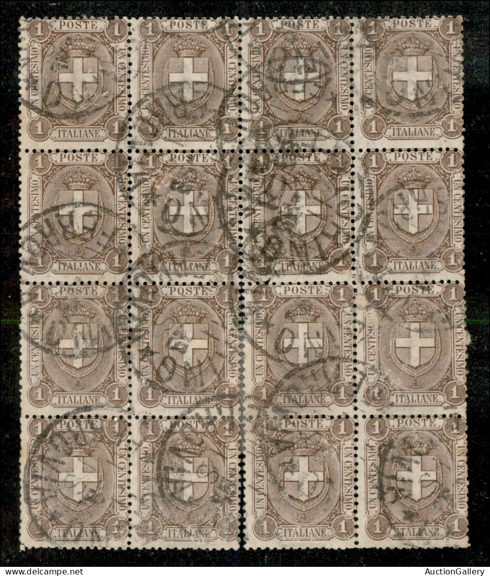 Regno - Umberto I - 1896 - 1 Cent Stemma (65) - Blocco Di 16 Usato A Torino (11.11.99) - Diena - Other & Unclassified