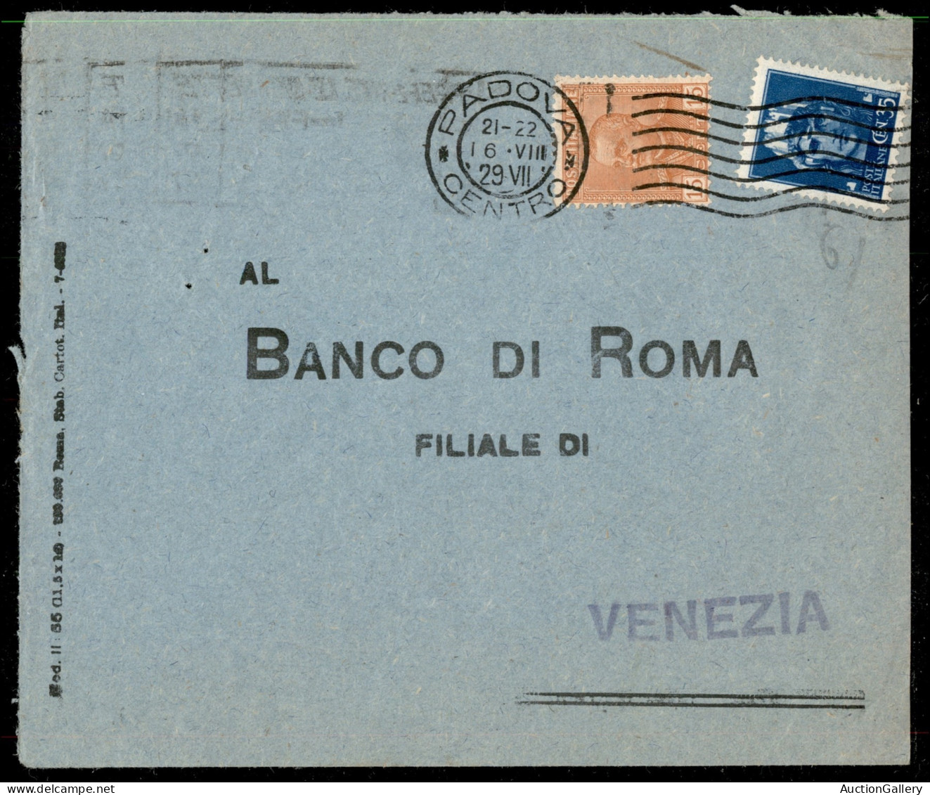 Regno - Vittorio Emanuele III - 15 Cent (240) + 35 Cent (250) - Busta Da Padova A Venezia - Sonstige & Ohne Zuordnung